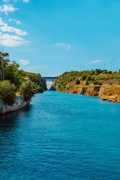 Utsikt Över Korintkanalen Grekland Sett Från Isthmia Egeiska Havet Sommardag — Stockfoto