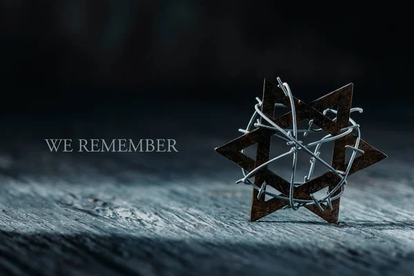 Text Remember Old Star David Tied Some Barbed Wire Gray — Stock Photo, Image