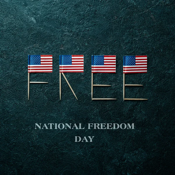 Some Flags Forming Word Free Poles Text National Freedom Day — Stock Photo, Image