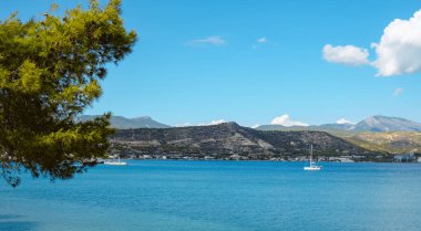 panoramic view over the Aegean sea seen from Isthmia, in Greece, on a summer day