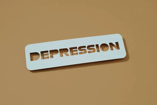 Μια Χάρτινη Πινακίδα Κείμενο Κατάθλιψη Τοποθετείται Ένα Καφέ Φόντο — Φωτογραφία Αρχείου
