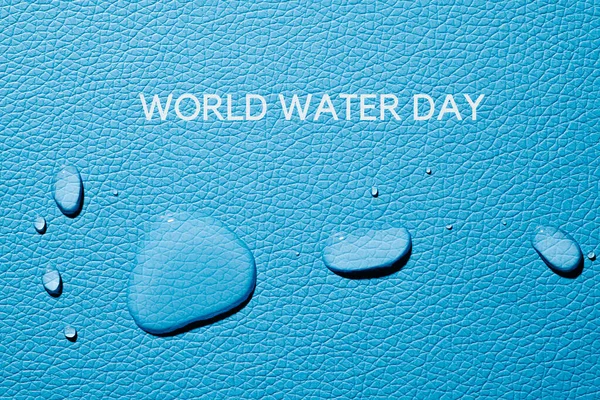 the text world water day and some drops of water on a blue textured surface