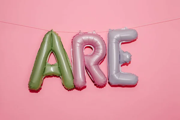 Alphabet Shaped Balloons Different Colors Forming Text Hanging String Pink — Stock Photo, Image