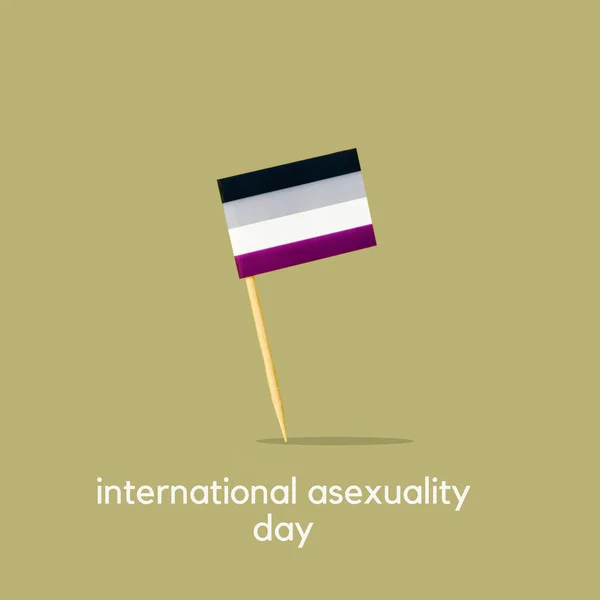 Asexuální Pýcha Vlajka Stojící Zeleném Pozadí Text Mezinárodní Asexualita Den — Stock fotografie