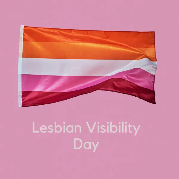 Lesbisk Stolthet Flagga Och Texten Lesbisk Synlighet Dag Rosa Bakgrund — Stockfoto