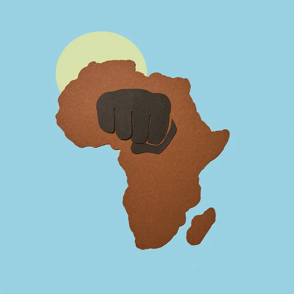 Siluett Afrika Skuren Ett Brunt Papper Knytnäve Skuren Ett Svart — Stockfoto