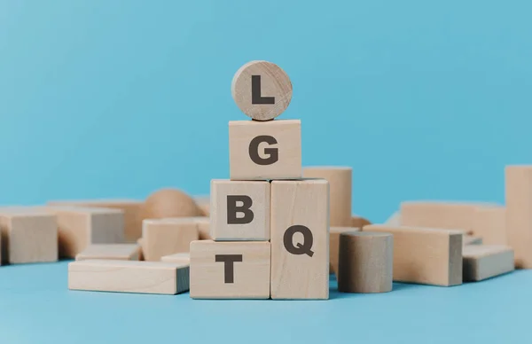 Acronym Lgbtq Written Wooden Building Blocks Different Shapes Blue Background — Stock Photo, Image