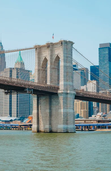 Uitzicht Brooklyn Bridge East River Tegenover Het Financial District New — Stockfoto