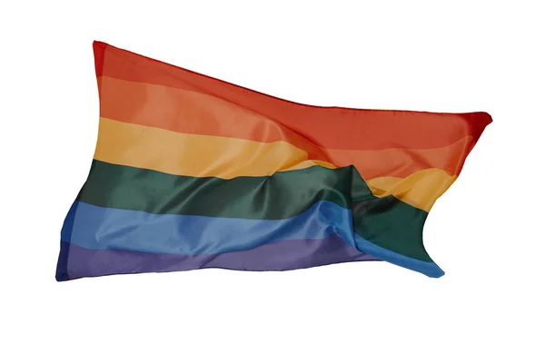 Μια Πολύχρωμη Σημαία Ουράνιου Τόξου Που Κυματίζει Στον Αέρα Απομονωμένη — Φωτογραφία Αρχείου