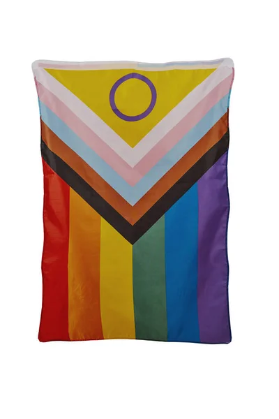 Een Intersekse Inclusieve Voortgangsvlag Geïsoleerd Witte Achtergrond — Stockfoto