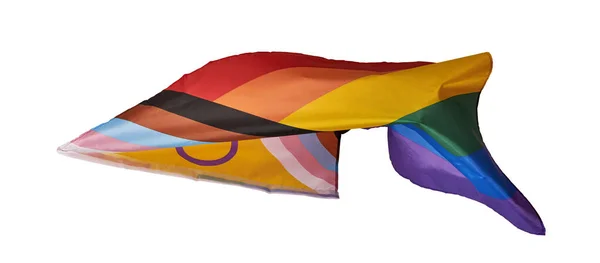 Una Bandera Orgullo Progreso Intersex Inclusive Ondeando Aire Aislada Sobre —  Fotos de Stock