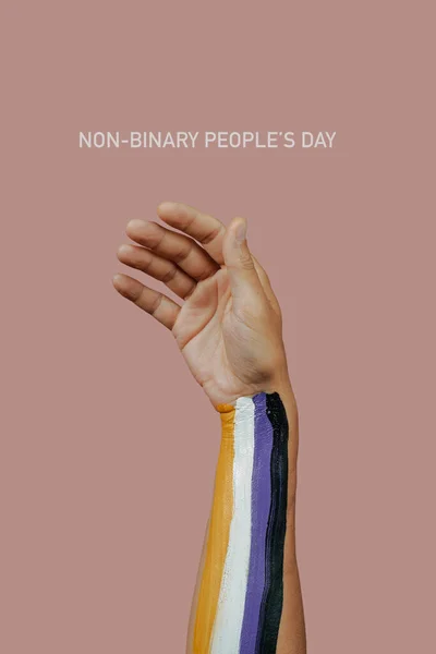 Der Text Non Binary Peoples Day Und Der Arm Einer — Stockfoto