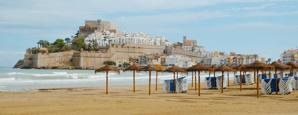 View Norte Beach Peniscola Spain Old Town Its Castle Background — Stock Photo, Image