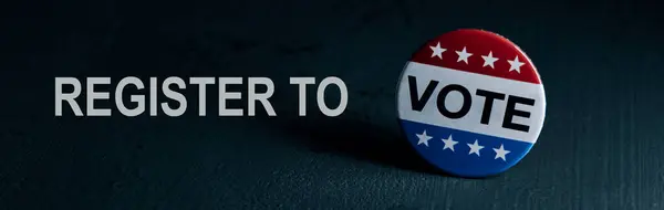Text Register Vote Vote Badge Dark Surface Panoramic Format Use — стоковое фото