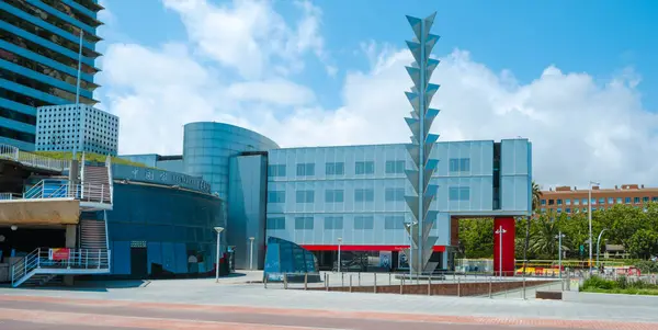 stock image Barcelona, Spain - July 2, 2024: A panoramic view of the area surrounding the KBr Fundacion Mapfre, an important photograph museum, at Vila Olimpica district in Barcelona, Spain