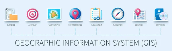 地理信息系统带有图标的地理信息系统横幅 数据库 准确性 地理信息 商业概念 3D风格的Web向量信息图形 — 图库矢量图片