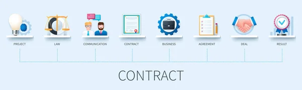 Banner Contrato Com Ícones Projecto Lei Comunicação Contrato Negócio Acordo — Vetor de Stock