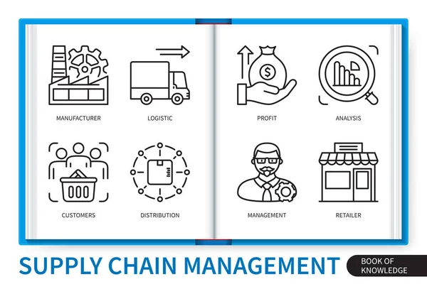 Set Elementi Infografici Gestione Della Supply Chain Logistica Profitto Distribuzione — Vettoriale Stock
