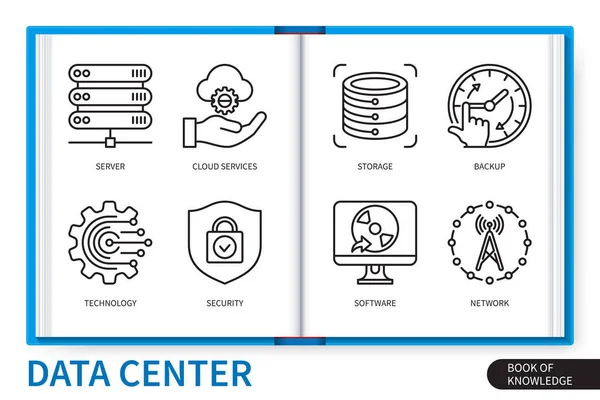 Datacenter Infographics Element Som Server Lagring Molntjänster Säkerhet Säkerhetskopiering Teknik — Stock vektor