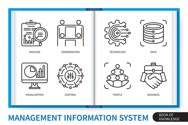 Management Informatiesysteem Mis Infographics Elementen Ingesteld Coördinatie Controle Visualisatie Analyse — Stockvector