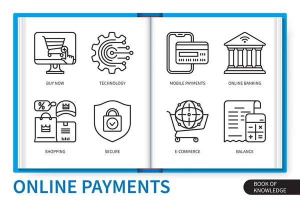 Infografik Elemente Für Online Zahlungen Festgelegt Jetzt Kaufen Einkaufen Online — Stockvektor