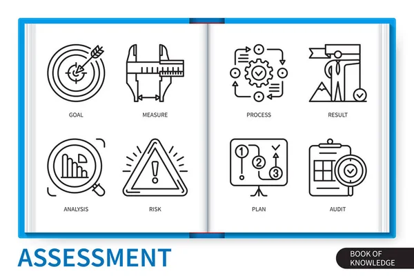 Assessment Infografik Elemente Gesetzt Ziel Prüfung Messung Prozess Risiko Plan — Stockvektor