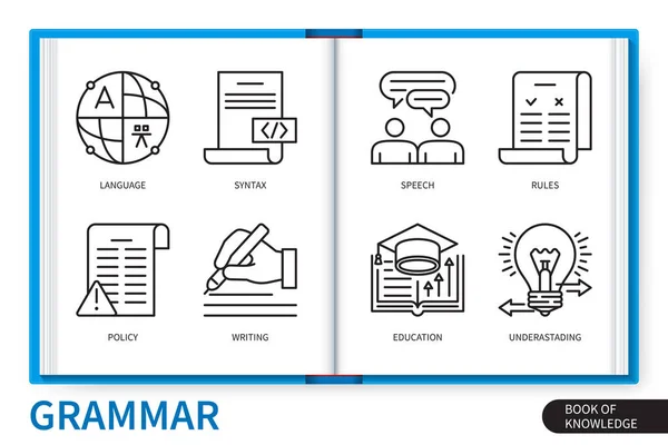Grammar Infographics Elements Set Writing Language Policy Speech Rules Education — Stock Vector