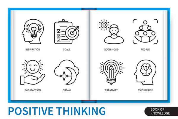 Positive Thinking Infographics Elements Set Goals Dream Psychology People Good — Stock Vector