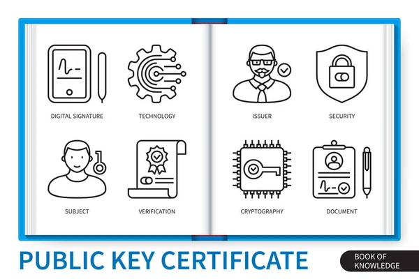 Ensemble Éléments Infographie Certificat Clé Publique Technologie Document Cryptographie Sujet — Image vectorielle