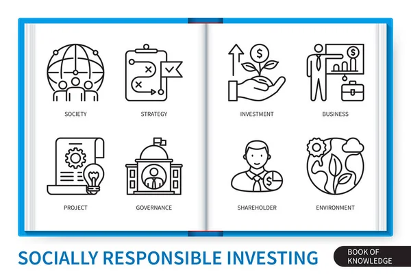 Sociálně Odpovědné Investování Sri Infographics Prvky Nastaveny Životní Prostředí Sociální — Stockový vektor