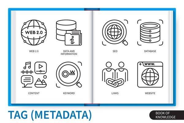Tag Zestaw Elementów Infograficznych Metadanych Dane Informacje Sieć Baza Danych — Wektor stockowy