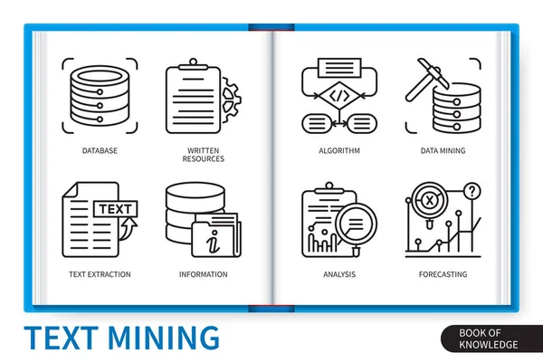 Conjunto Elementos Infografías Minería Texto Recursos Escritos Minería Datos Extracción — Vector de stock