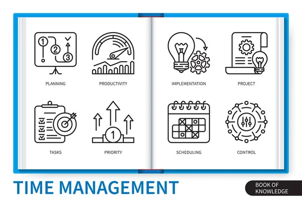 Elementi Infografici Gestione Del Tempo Impostati Pianificazione Programmazione Produttività Progetto — Vettoriale Stock