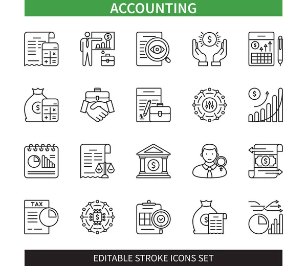 Editierbare Zeile Accounting Outline Icon Set Rechnungsprüfung Statistik Cashflow Saldo — Stockvektor