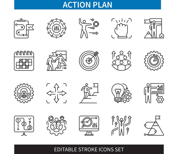 Editable Line Action Plan Outline Icon Set 리더십 동기화 불완전 — 스톡 벡터