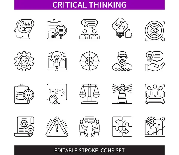 Bewerkbare Lijn Critical Thinking Outline Icon Set Advies Probleem Criteria — Stockvector