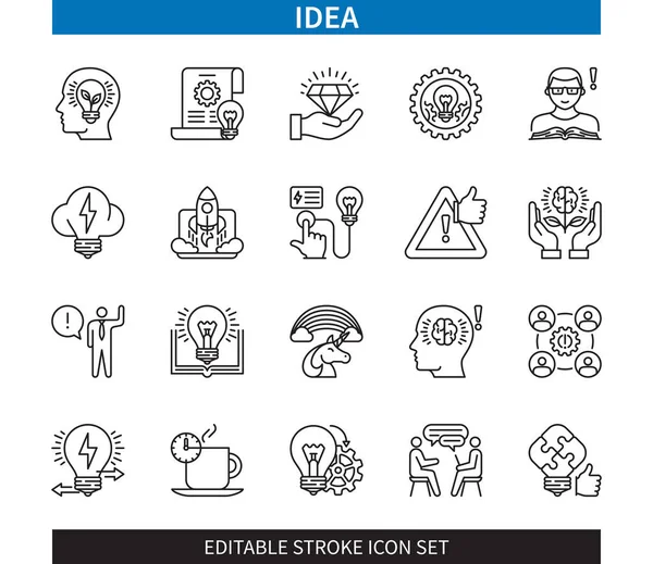 Linea Modificabile Set Icone Con Contorno Idea Brainstorm Testing Startup — Vettoriale Stock