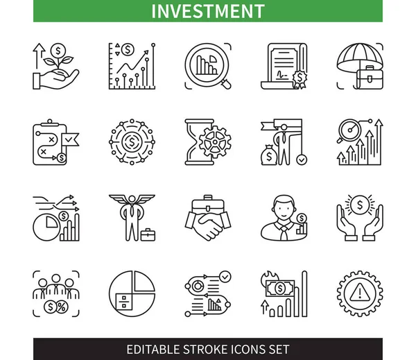 Editable Line Investment Outline Icon Set 투자자 인플레이션 배당금 불완전 — 스톡 벡터