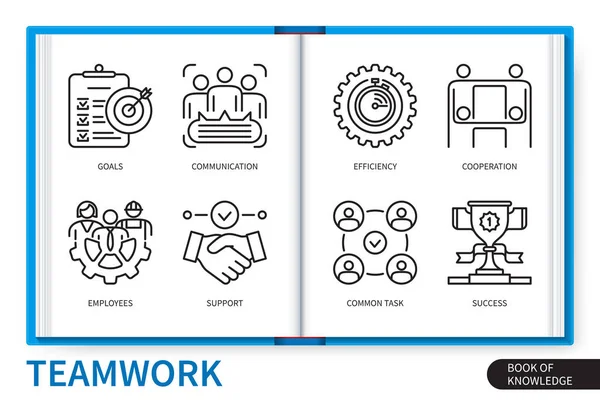 Σύνολο Στοιχείων Infographics Ομαδικής Εργασίας Στόχοι Επικοινωνία Εργαζόμενοι Κοινό Καθήκον — Διανυσματικό Αρχείο