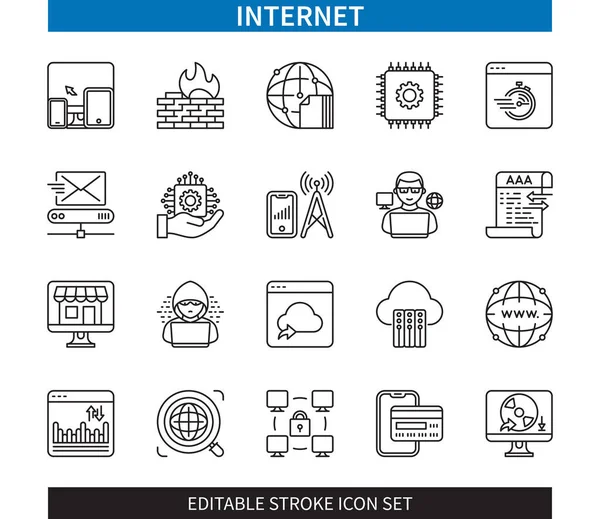 Editierbare Linie Airport Outline Icon Set Geräte Hacker Mobiles Netzwerk — Stockvektor