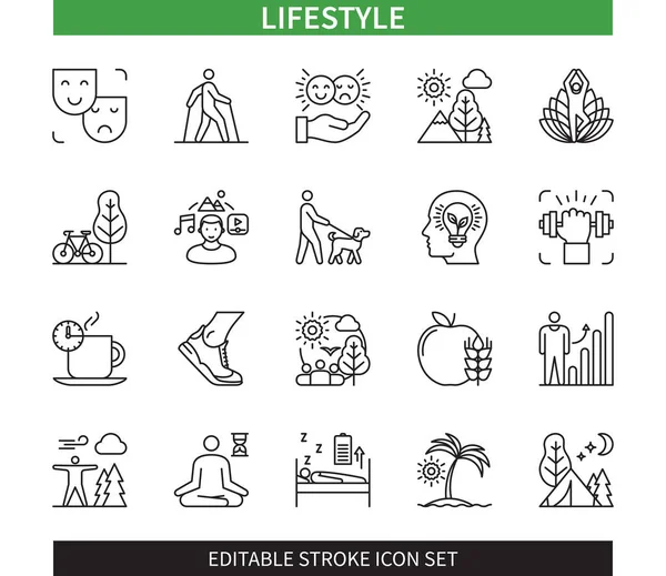 Editierbare Linie Lifestyle Outline Icon Set Laufen Entspannen Hobby Sport — Stockvektor