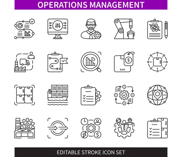 Redigerbar Linje Operations Management Skiss Ikon Set Övervakning Strategi Kontroll — Stock vektor