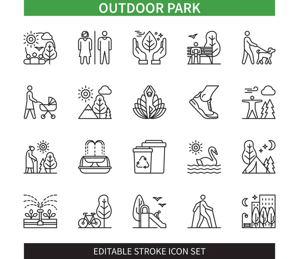 Editable Line Outdoor Park Outdoor Park Outline Icon Set Pond — 스톡 벡터