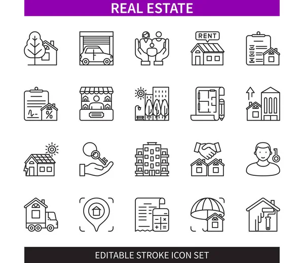 Editable Line Airport Outline Icon Set Buildings Garage Rent Moving — Stock Vector