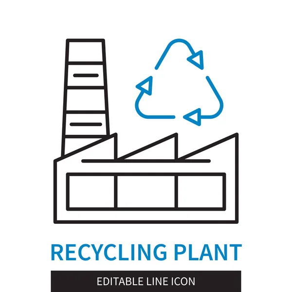 Editierbare Linie Recycling Plant Outline Icon Factory Und Recycling Symbol — Stockvektor