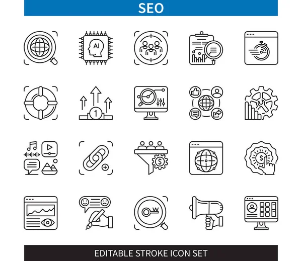 Editable Line Seo Outline Icon Set Business Teamwork Schedule Pay — Stock Vector