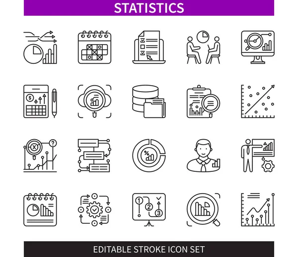 Linea Modificabile Set Icone Del Contorno Delle Statistiche Monitoraggio Pianificazione — Vettoriale Stock