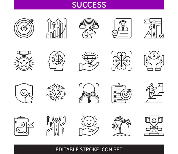 Linea Modificabile Set Icone Con Contorno Successo Vincere Opportunità Premio — Vettoriale Stock