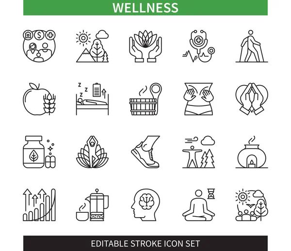Editable Line Wellness Outline Icon Set Health Massage Nutrition Running — Stock Vector