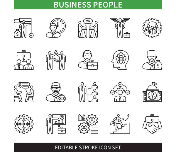Edytowalna Linia Business People Przedstawia Zestaw Ikon Kariera Spotkanie Biznesowe — Wektor stockowy